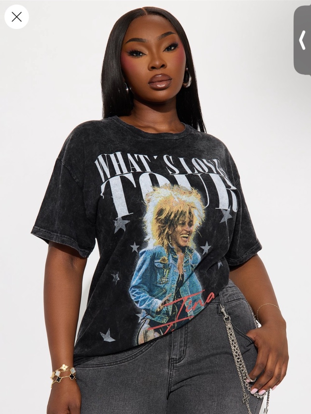 Fashion Nova Tina Turner Vintage-Inspired Black Graphic Band Tee